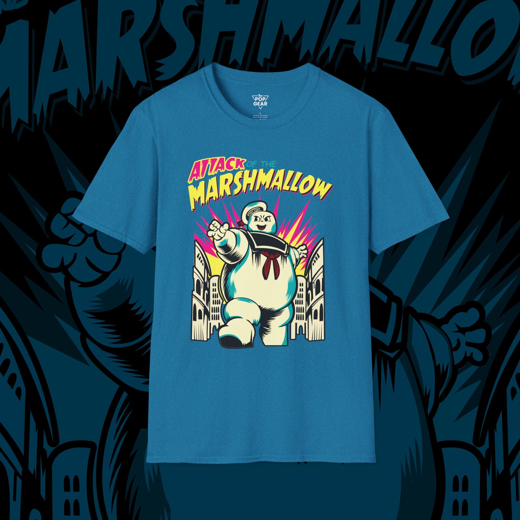 Attack of the Marshmallow Unisex Softstyle T-Shirt - Fun Graphic Tee for Movie Lovers