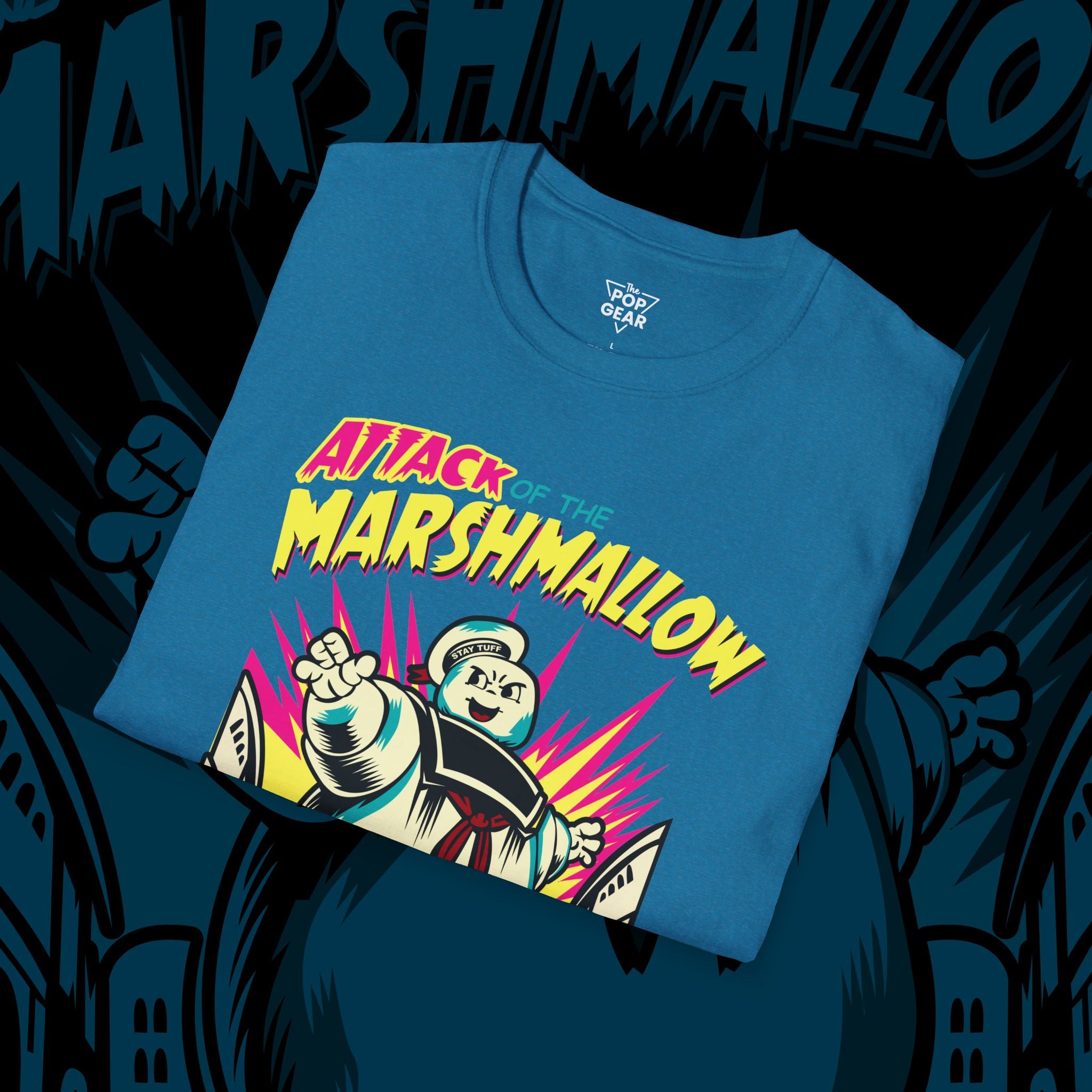 Attack of the Marshmallow Unisex Softstyle T-Shirt - Fun Graphic Tee for Movie Lovers