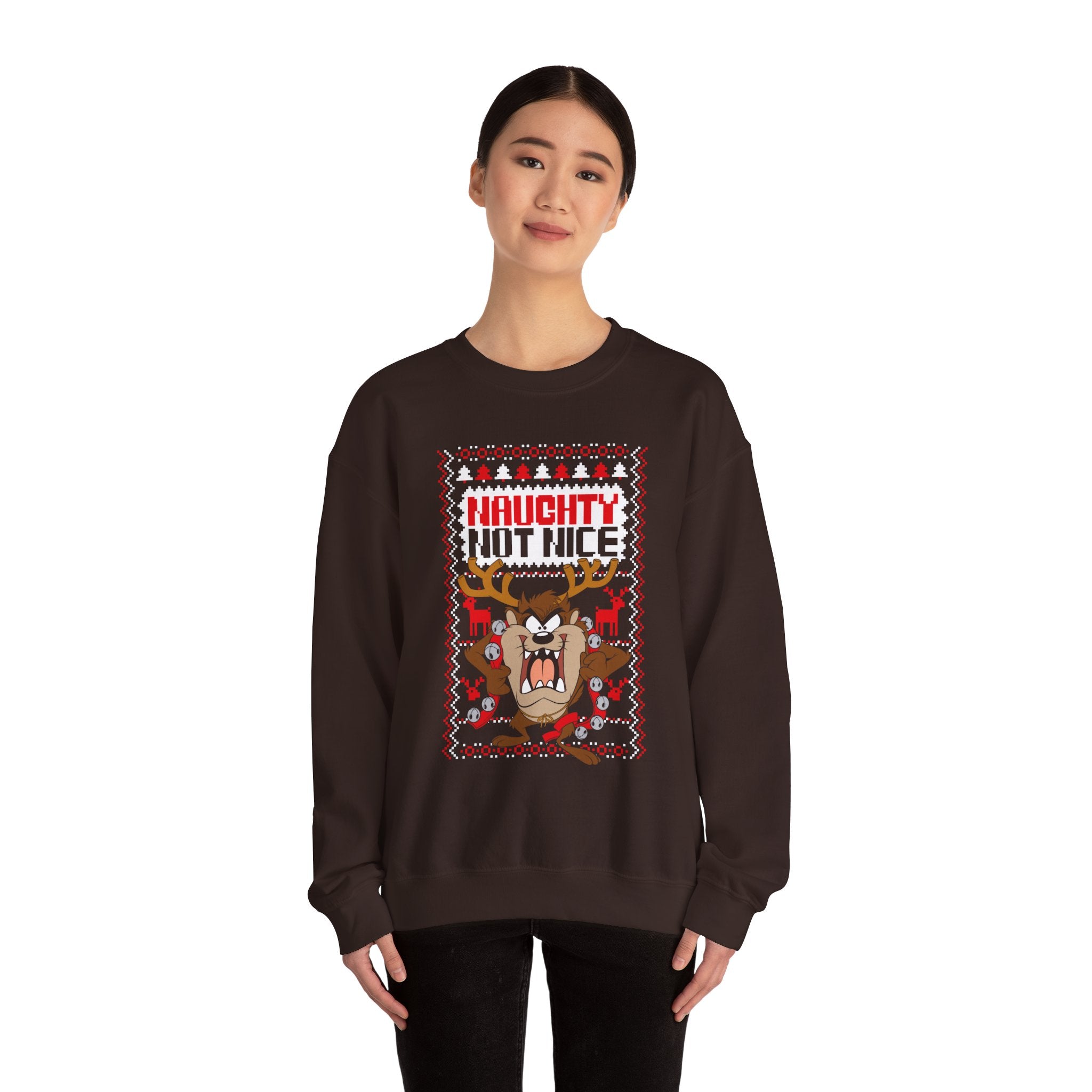 Naughty Not Nice Crewneck Sweatshirt - Funny Holiday Sweater for Christmas Celebrations