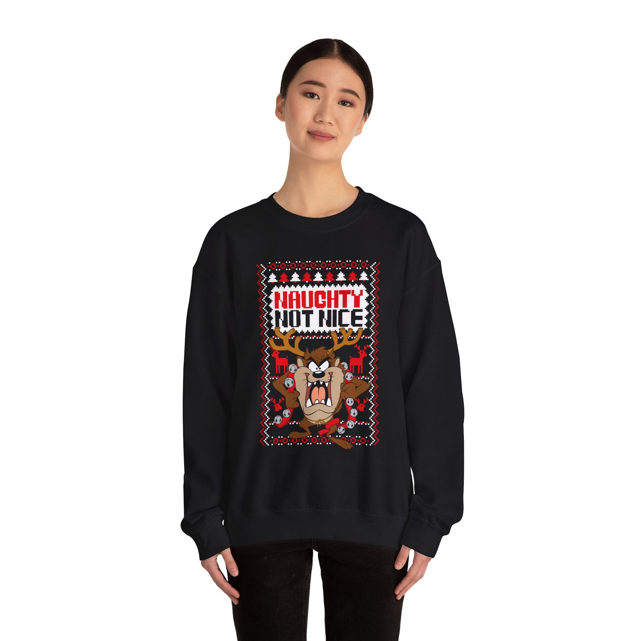 Naughty Not Nice Crewneck Sweatshirt - Funny Holiday Sweater for Christmas Celebrations